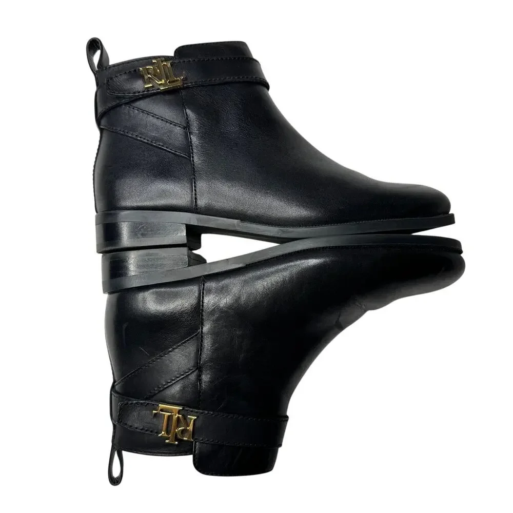 Lauren Ralph Lauren Bonne Black Leather Ankle Boots Size 6B